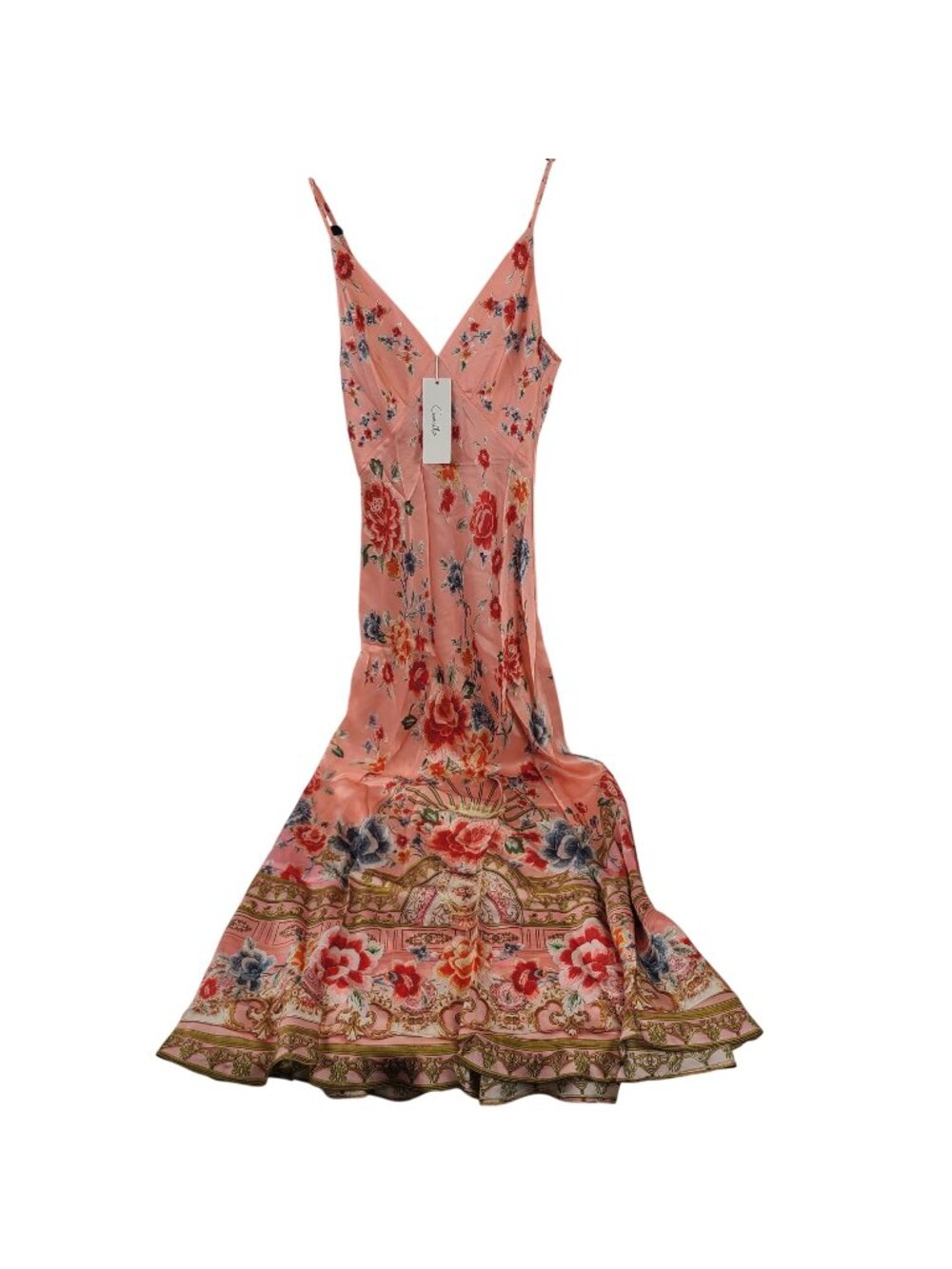 NEW Camilla Majestic Milla V-Neck Full-Length Silk Slip Dress XS Floral Peach